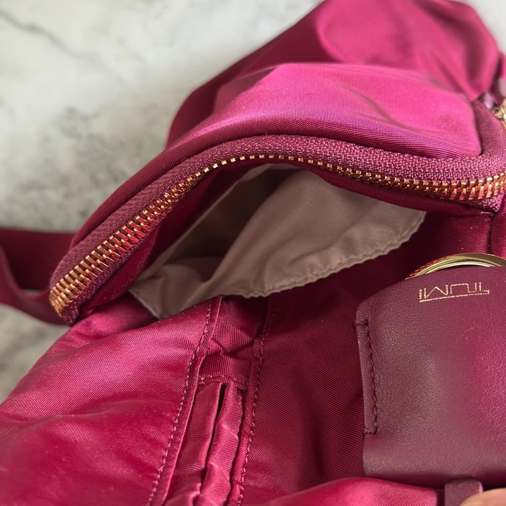 Tumi Voyageur Maroon Ladies Laptop Backpack with Gold Accents. Nylon and Leather - Picture 13 of 16